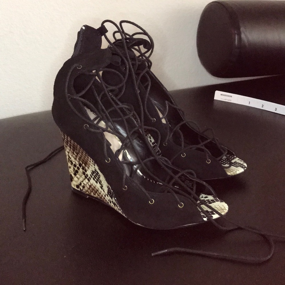 Zara Snakeprint Lace Up Wedges